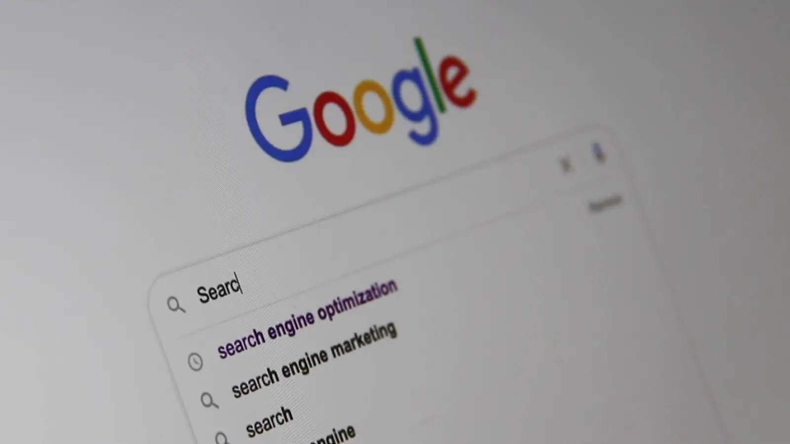A search for search engine optimization being typed on Google's home page